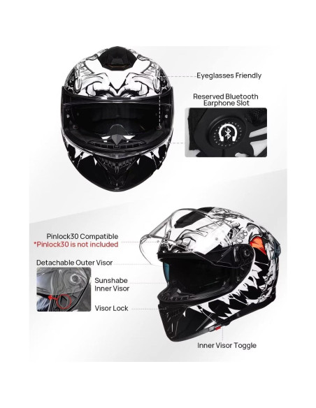 Casco Integral ILM 861A Doble Visera Grande Blanco