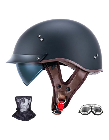 Casco de motocicleta JQF Gear MM107 Retro Negro Mate XL