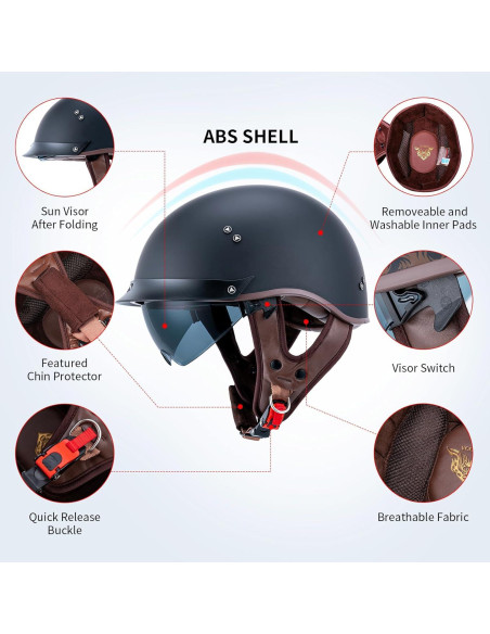 Casco de motocicleta JQF Gear MM107 Retro Negro Mate XL