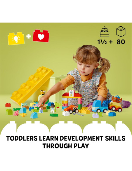 LEGO DUPLO Caja de Bloques de Autos y Camiones - Juguete Educativo 80 Piezas