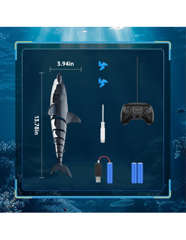 Tiburón Control Remoto Fygurso 35 cm Impermeable Gris