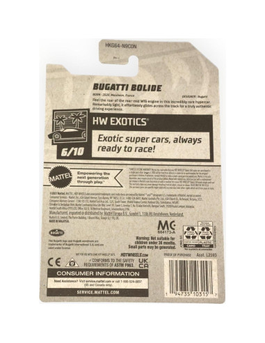 Hot Wheels Bugatti Bolide 1:64 Negro/Azul 213/250