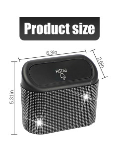 Basurero de Coche AICEL Negro con Tapa y Cristales de Rhinestone 2