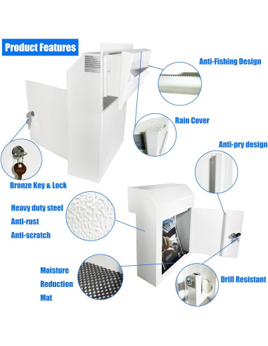 Buzón de Correo con Cerradura Plugsharge, Acero Galvanizado, Blanco