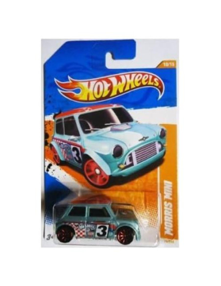 Hot Wheels Morris Mini Cooper 1:64 Azul Claro con Ejes Rojos