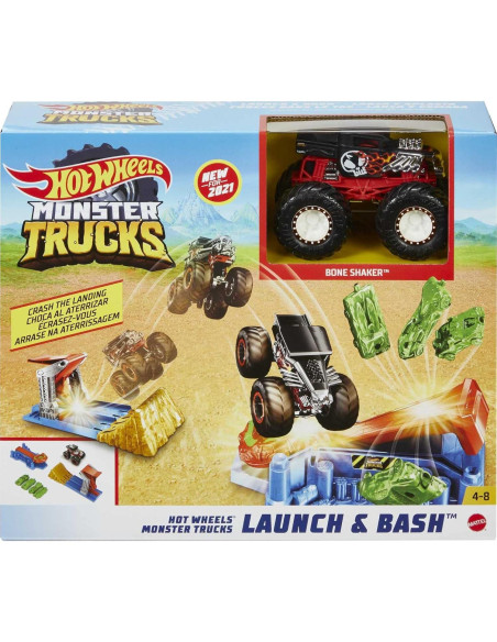 Hot Wheels Monster Trucks Lanzar y Golpear Set 1:64