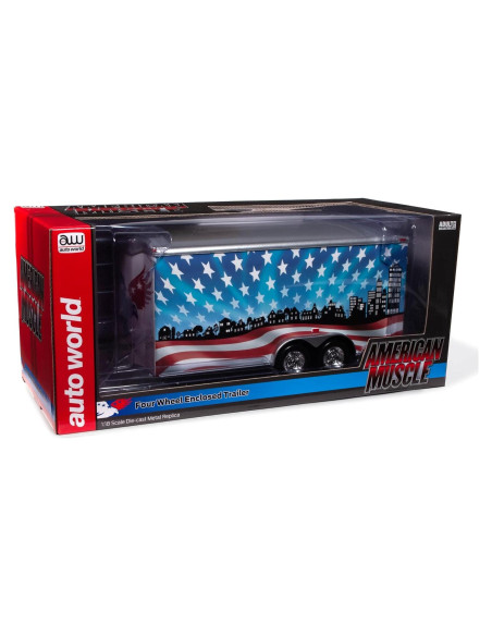 Remolque Cerrado Diecast American Muscle 1:18 Rojo-Blanco-Azul