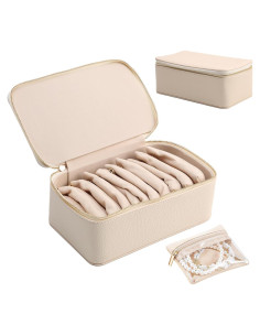 Caja de Joyería de Viaje NCONCO Beige con 12 Bolsas de Terciopelo