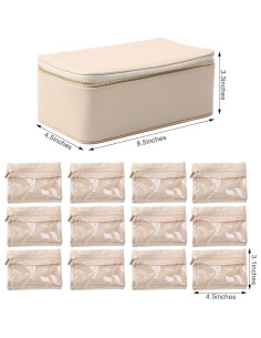Caja de Joyería de Viaje NCONCO Beige con 12 Bolsas de Terciopelo 2