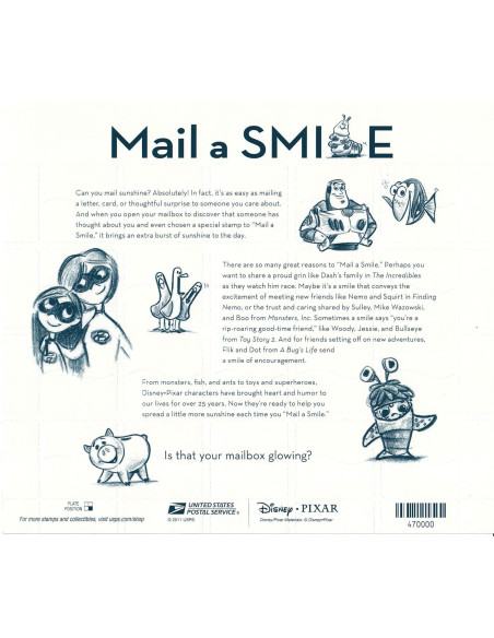 Hoja de 20 Sellos Forever Disney Pixar 2012 - A Bug's Life, Toy Story