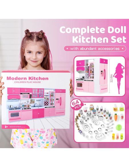 Set de Cocina Rosa 64 PCS con Luces y Sonidos SOCBTNSO
