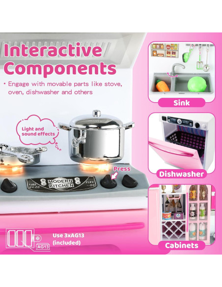 Set de Cocina Rosa 64 PCS con Luces y Sonidos SOCBTNSO