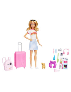 Muñeca Barbie Malibu con Accesorios de Viaje y Cachorro
