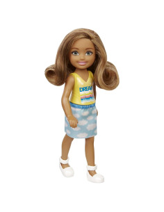 Muñeca Chelsea Barbie 15 cm Morena con Falda Nubes y Zapatos