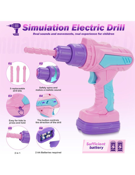 Juego de Herramientas para Niñas Maysida 67 Piezas Rosa