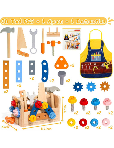 Juego de herramientas TONZE para niños con delantal 39 PCS