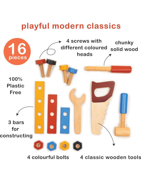 Kit de Herramientas de Madera Mentari - Juego de Construcción 3+