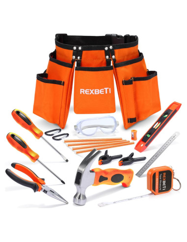 Juego de herramientas REXBETI para niños con cinturón 17 piezas