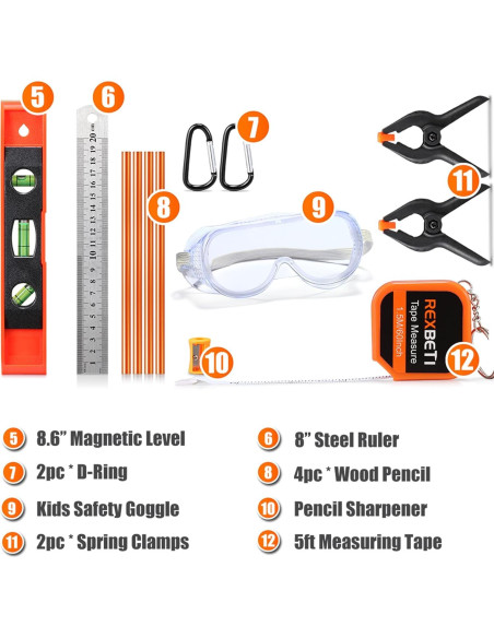 Juego de herramientas REXBETI para niños con cinturón 17 piezas