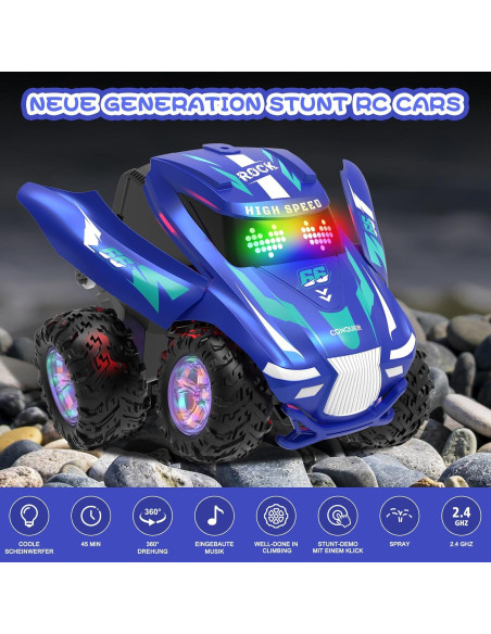 Coche RC Acrobático ITEFDTUTNE 360 Luz y Música Azul