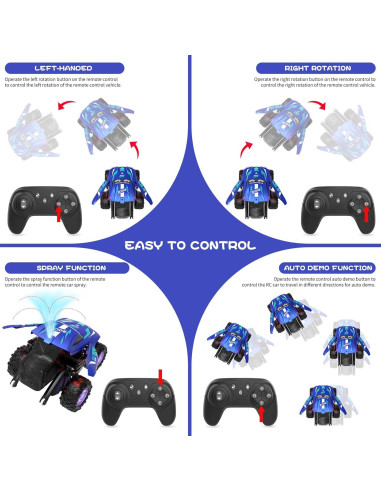 Coche RC Acrobático ITEFDTUTNE 360 Luz y Música Azul