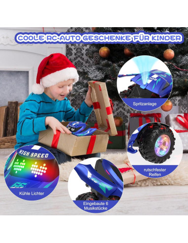 Coche RC Acrobático ITEFDTUTNE 360 Luz y Música Azul