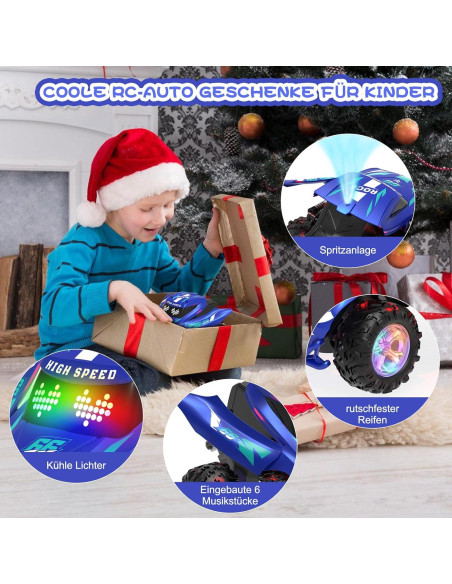 Coche RC Acrobático ITEFDTUTNE 360 Luz y Música Azul