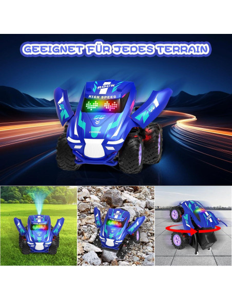 Coche RC Acrobático ITEFDTUTNE 360 Luz y Música Azul