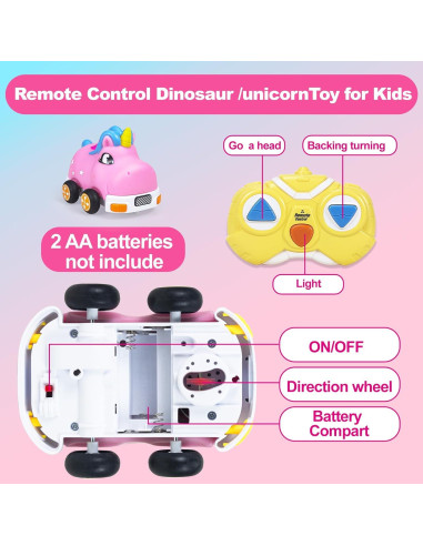 Coche RC Unicornio y Dinosaurio Hymaz con Luces LED