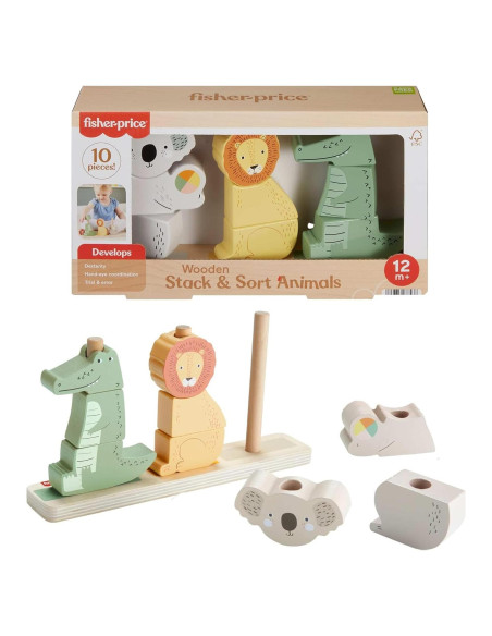 Juguete de Madera Fisher-Price Apila y Clasifica Animales 10 Piezas