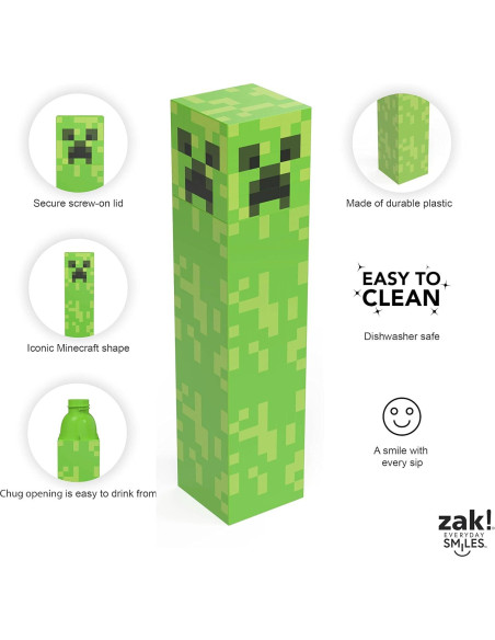 Botella de Agua Cuadrada Zak Designs Minecraft 650 ml