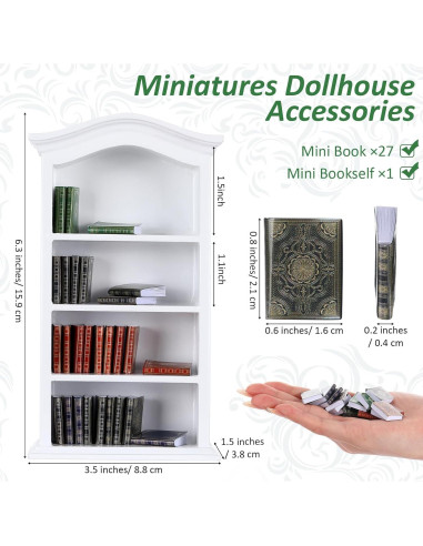 Set Miniaturas Libros y Estante de Madera Poen 27 Pcs