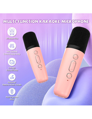 Mini Máquina de Karaoke CscyyAmz Rosa 2 Micrófonos Bluetooth