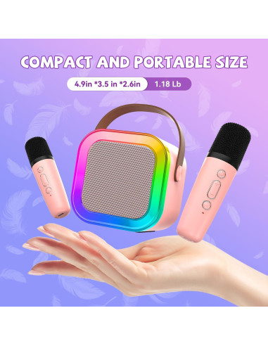 Mini Máquina de Karaoke CscyyAmz Rosa 2 Micrófonos Bluetooth