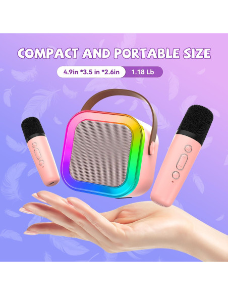 Mini Máquina de Karaoke CscyyAmz Rosa 2 Micrófonos Bluetooth