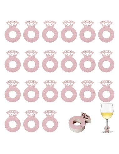 50 Marcadores de Copas de Vino XGNG Anillo Diamante Rosa