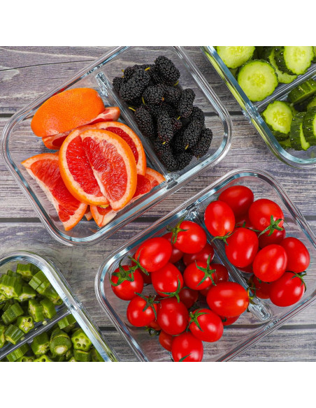 10 Contenedores de Vidrio KOMUEE 30oz con 2 Compartimentos