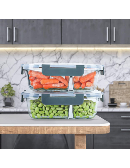 10 Contenedores de Vidrio KOMUEE 30oz con 2 Compartimentos