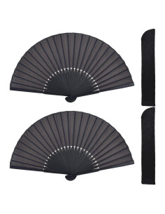 Abanicos Plegables Amajiji de Bambú y Seda 21x38cm - 2 Pcs