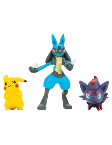 Conjunto Figuras Batalla Pokémon - Pikachu, Zorua y Lucario
