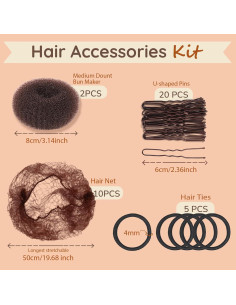Kit de Moño Teenitor - 2 Moldeadores, 10 Redes, 20 Horquillas, 5 Bandas 2
