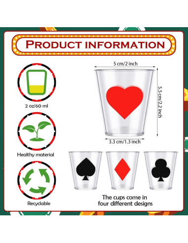 Vasos de Chupito Zubebe 36 Pcs 60 ml para Fiesta de Casino