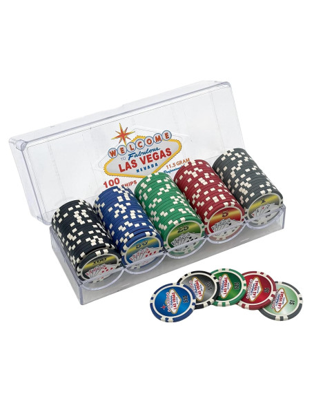 100 Fichas de Póker Las Vegas en Bandeja Plástica Transparente