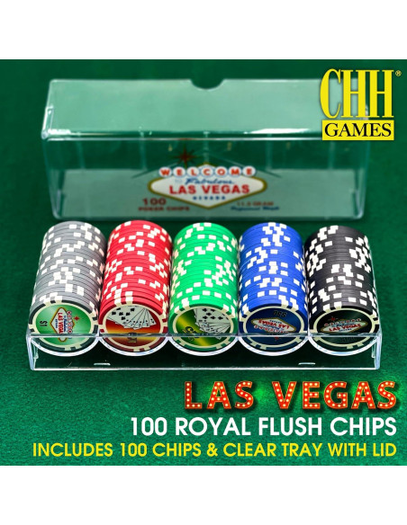 100 Fichas de Póker Las Vegas en Bandeja Plástica Transparente