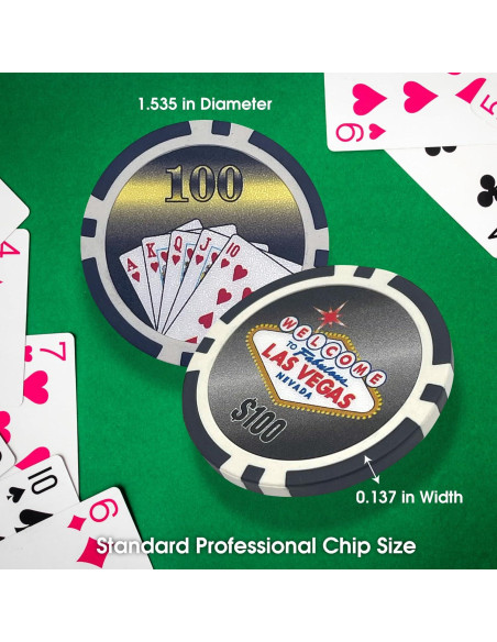 100 Fichas de Póker Las Vegas en Bandeja Plástica Transparente