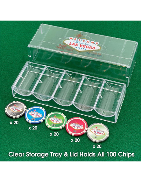 100 Fichas de Póker Las Vegas en Bandeja Plástica Transparente
