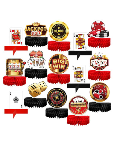 16 Pcs Decoraciones de Fiesta Casino Sinmoe - Centros Mesa 3D