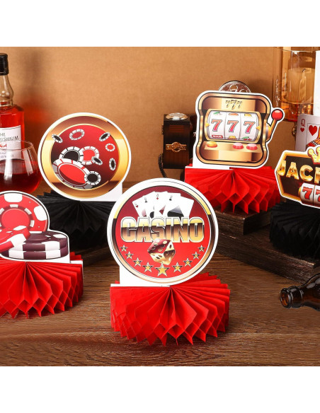 16 Pcs Decoraciones de Fiesta Casino Sinmoe - Centros Mesa 3D