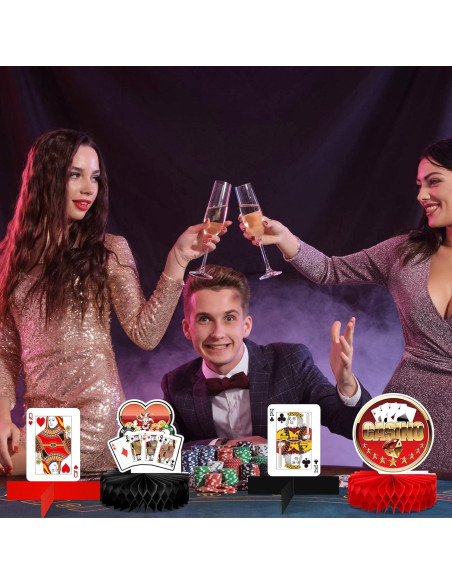 16 Pcs Decoraciones de Fiesta Casino Sinmoe - Centros Mesa 3D
