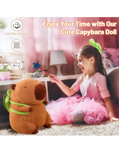 Emoin Peluche Capybara 23 cm con Mochila Tortuga Suave